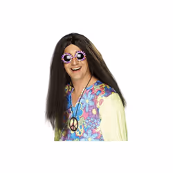 Long Brown Men's Hippy Wig With Centre Parting -  wig hippy brown fancy dress hippie mens long 1960s smiffys accessory costum ...