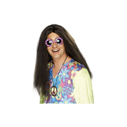 Long Brown Men's Hippy Wig With Centre Parting -  wig hippy brown fancy dress hippie mens long 1960s smiffys accessory costume