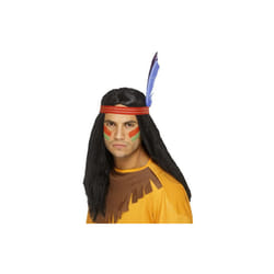 Black Native American Inspired Brave Wig With Feather -  wig indian brave black fancy dress mens native wild smiffys costume american west