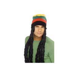 Black Smiffy's Rasta Hat With Long Deadlocks -  rasta hat fancy dress accessory mens wig adult costume jamaican dreadlocks pa ...