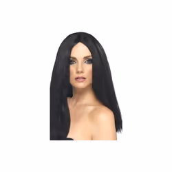Smiffy's Star Style Wig, 44cm - Black - wig black style star long ladies fancy dress straight smiffys costume witch hallowee ...