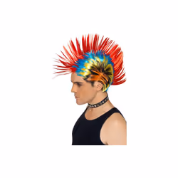 Multi Coloured Rainbow Punk Mohawk Wig - 80s wig punk mohawk fancy dress street multi smiffys mens adult costume