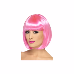 Smiffy's 12-inch Partyrama Wig Short Bob With Fringe - Pink - wig pink partyrama bob short fancy dress smiffys 12 fringe