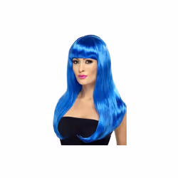 Smiffy's Babelicious Wig Long Straight With Fringe - Blue -  wig babelicious long fancy dress accessory blue ladies wavy wome ...