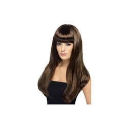 Smiffy's Babelicious Wig With Fringe - Brown, Long -  wig babelicious long brown fancy dress straight smiffys fringe accessory