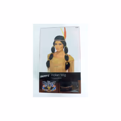 Adult's Indian Wig With Pigtails - wig indian black fancy dress ladies womens pigtails headband