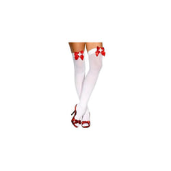 Adult's White Opaque Stockings -  nurse stockings opaque fancy dress white womens costume hold ups cross bow ladies sexy
