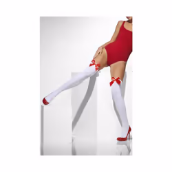 Adult's White Opaque Stockings - white stockings with red ladies hold opaque bows womens fancy dress ups holdups thigh