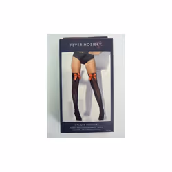 Adult's Black Opaque Stockings -  ladies stockings fancy dress black red bow accessory opaque womens thigh hold ups sexy