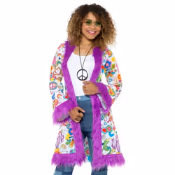 60s Groovy Hippie Coat, 1960's Groovy Fancy Dress, UK Size 16-22