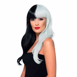 Deluxe Wig Half & Half With Fringe Black & Grey Heat Resistant/Styleable,