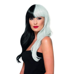 Deluxe Wig Half & Half With Fringe Black & Grey Heat Resistant/Styleable,