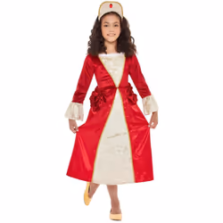 Girls Red & Gold Tudor Princess Fancy Dress Costume