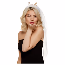 Bride Headband, White Veil with Gold Glitter 'Bride' and Feathers