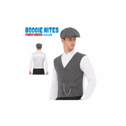 Mens Peaky Gangster Fancy Dress Kit - Waistcoat & Flat Cap - L