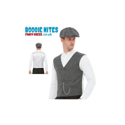 Mens Peaky Gangster Fancy Dress Kit - Waistcoat & Flat Cap - L