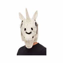 Unicorn Skull Latex Mask, White, White