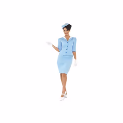 Smiffy's Adult Women's Air Hostess Costume, Jacket And Mock Collar, Hat, Skirt -