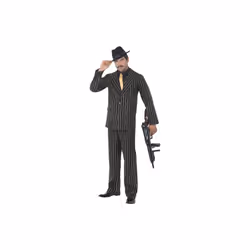 Smiffy's Adult Men's Gold Pinstripe Gangster Costume, Jacket, Trousers, Shirt -