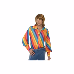 Smiffy's Adult Men's Colour Shirt, Rainbow Colour Shirt, 70 Disco, Serious Fun, -  shirt 1970s rainbow fancy dress disco colo ...