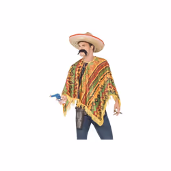 Orange Men's Fancy Dress Poncho With Moustache. - poncho moustache mexican fancy dress instant mens kit bandit costume smiff ...
