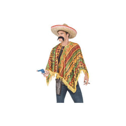 Orange Men's Fancy Dress Poncho With Moustache. -  poncho moustache mexican fancy dress instant mens kit bandit costume smiffys adult outfit western