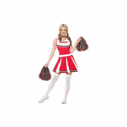 Medium Red Cheerleader Fancy Dress Costume With Pom Poms. - cheerleader costume dress fancy ladies womens high school outfit ...