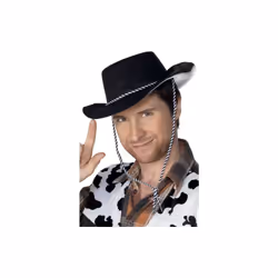 Smiffy's Cowboy Hat Flocked Plastic With Cord - Black -  hat cowboy plastic fancy dress flocked black mens cowboys costume sm ...