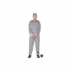 Smiffy's Men's Convict Costume, Shirt, Trousers & Hat, Size: M, Colour: Black - costume mens convict prisoner fancy dress ou ...