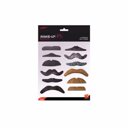 Smiffys Male Party Tashes - Assorted 12 Pack - party 12 moustache set fancy dress beard pack assorted