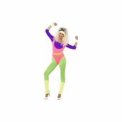 Smiffy's Adult Women's 80's Work Out Costume, Jumpsuit, Headband And Wrist -