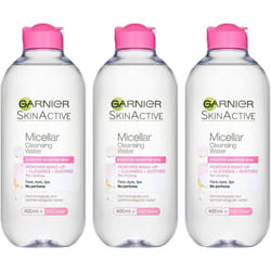 Garnier Micellar Cleansing Water Sensitive Skin, Soothing Face and Eye Make-Up Remover and Cleanser 400 ml Pack of 3