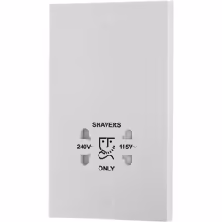 BG Electrical 115- and 230-Volts Dual Voltage Shaver Socket, White Moulded, Square Edge, 14.5 x 8.5 x 4.5 cm
