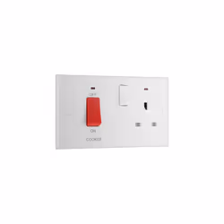 970-0J Double Pole Cooker Control Unit with Single Socket and Power Indicator, 45 Amp, White