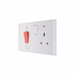 970-0J Double Pole Cooker Control Unit with Single Socket and Power Indicator, 45 Amp, White