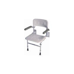 Aidapt Solo Standard Shower Seat with Legs and Backrest Padded Arms,Wall Mounted,Fold Flat Against Wall,Clip On/Off seat,Adjustable,Compact,Space