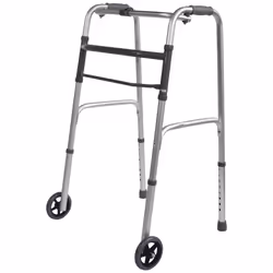 Extra Wide Adjustable Height Folding Aluminium Lightweight Walking Frame with Wheels, Quick Fold Mechanism and Anti Slip Ferr ...