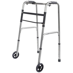 Extra Wide Adjustable Height Folding Aluminium Lightweight Walking Frame with Wheels, Quick Fold Mechanism and Anti Slip Ferrule Feet to Aid Stability
