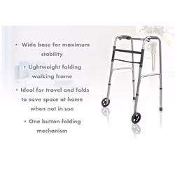 Extra Wide Adjustable Height Folding Aluminium Lightweight Walking Frame with Wheels, Quick Fold Mechanism and Anti Slip Ferrule Feet to Aid Stability