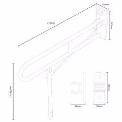 Foldable Wall Mounted Safety Support Rail with Adjustable Leg,Grab Bar,Bathroom,Shower,Toilet Support for Elderly,Disabled,Shower Assist Aid,Folds