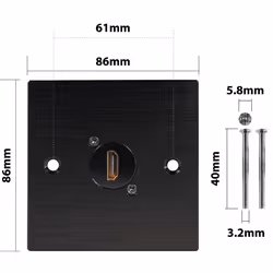 Black Wall Face Plate Electrical AV Slim Series 1 x HDMI 90 Degree Feedthrough Wall Plate Metal