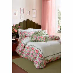 Cath Kidston Duvet Cover Set Quilt Cover Bedding Floral Sage Dolly Rose - Super King, Green