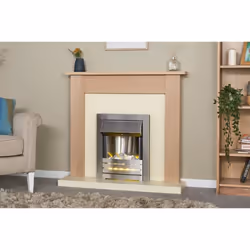 Adam Southwold Fireplace in Oak & Cream with Helios Electric Fire in Brushed Steel, 43 Inch