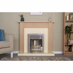 Adam Southwold Fireplace in Oak & Cream with Helios Electric Fire in Brushed Steel, 43 Inch