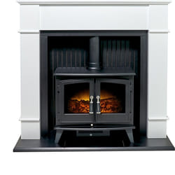 Adam Oxford Stove Suite in Pure White with Woodhouse Electric Stove, 48 Inch