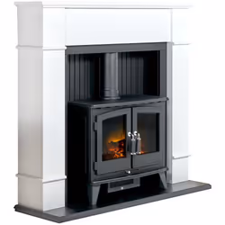 Adam Oxford Stove Suite in Pure White with Woodhouse Electric Stove, 48 Inch