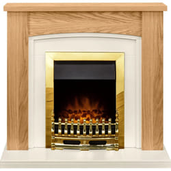 Adam Chilton Fireplace Suite in Oak with Blenheim Electric Fire in Brass, 39 Inch