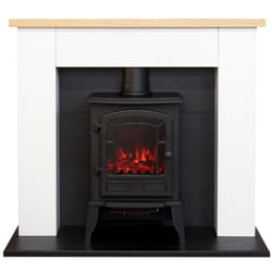 Adam Chester Fireplace in Pure White with Ripon Electric Stove in Black, 39 Inch