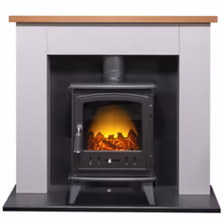 Adam Chester Stove Suite in Pure White with Aviemore Electric Stove in Black, 39 Inch