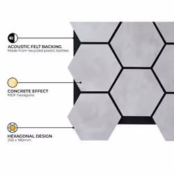 Fuse Acoustic Wooden Hexagon Wall Panel in Concrete Effect